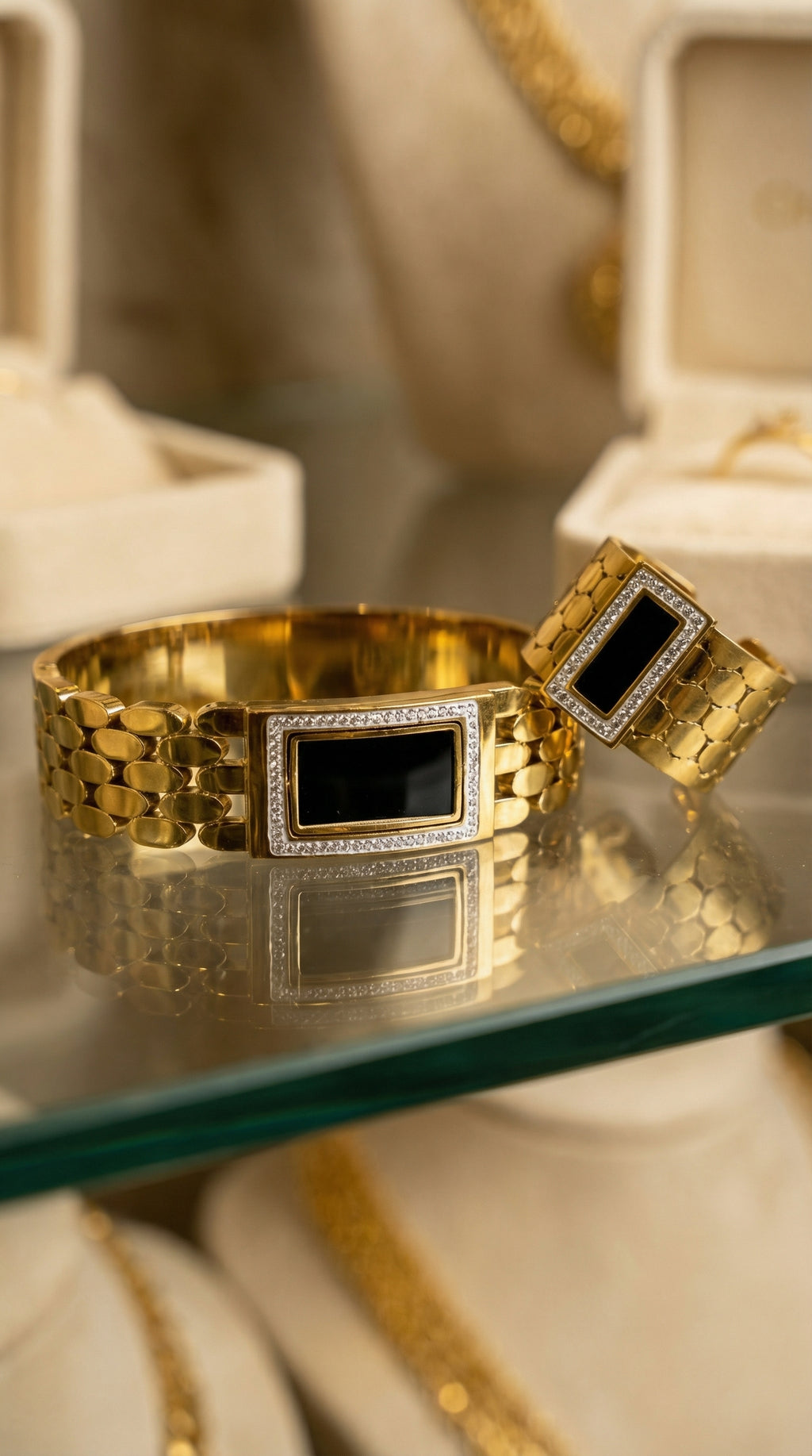 Modern Black & Gold Stainless Steel Statement Jewelry Set