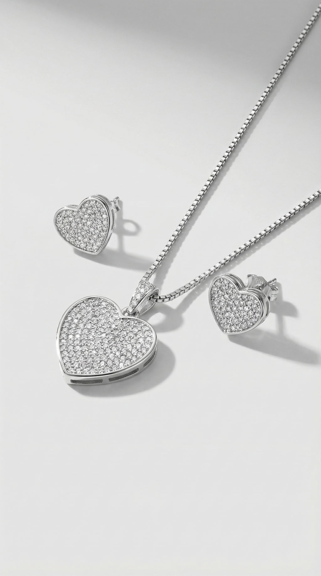 Sparkling Pave Heart Stainless Steel Jewelry Set – Necklace & Earrings