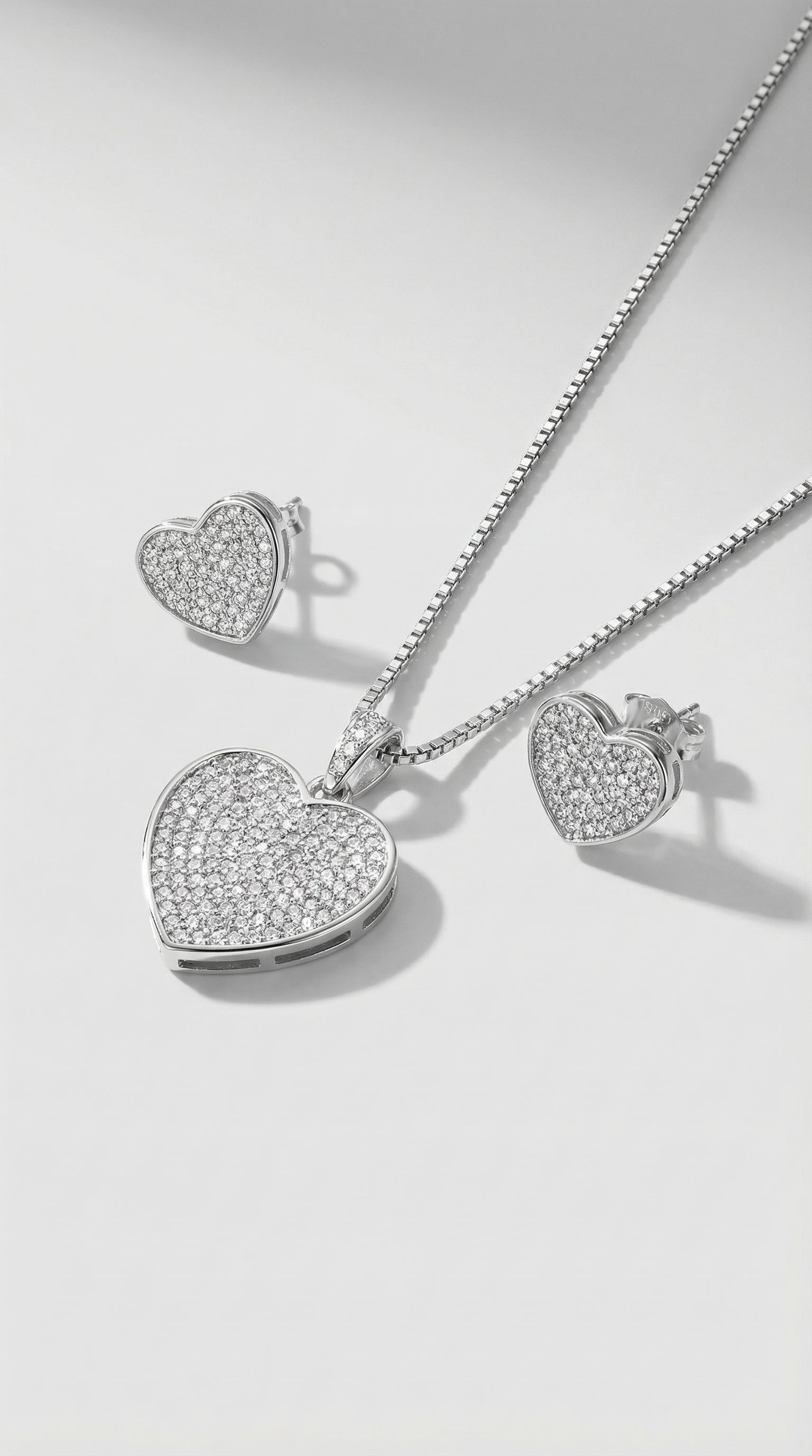 Sparkling Pave Heart Stainless Steel Jewelry Set – Necklace & Earrings