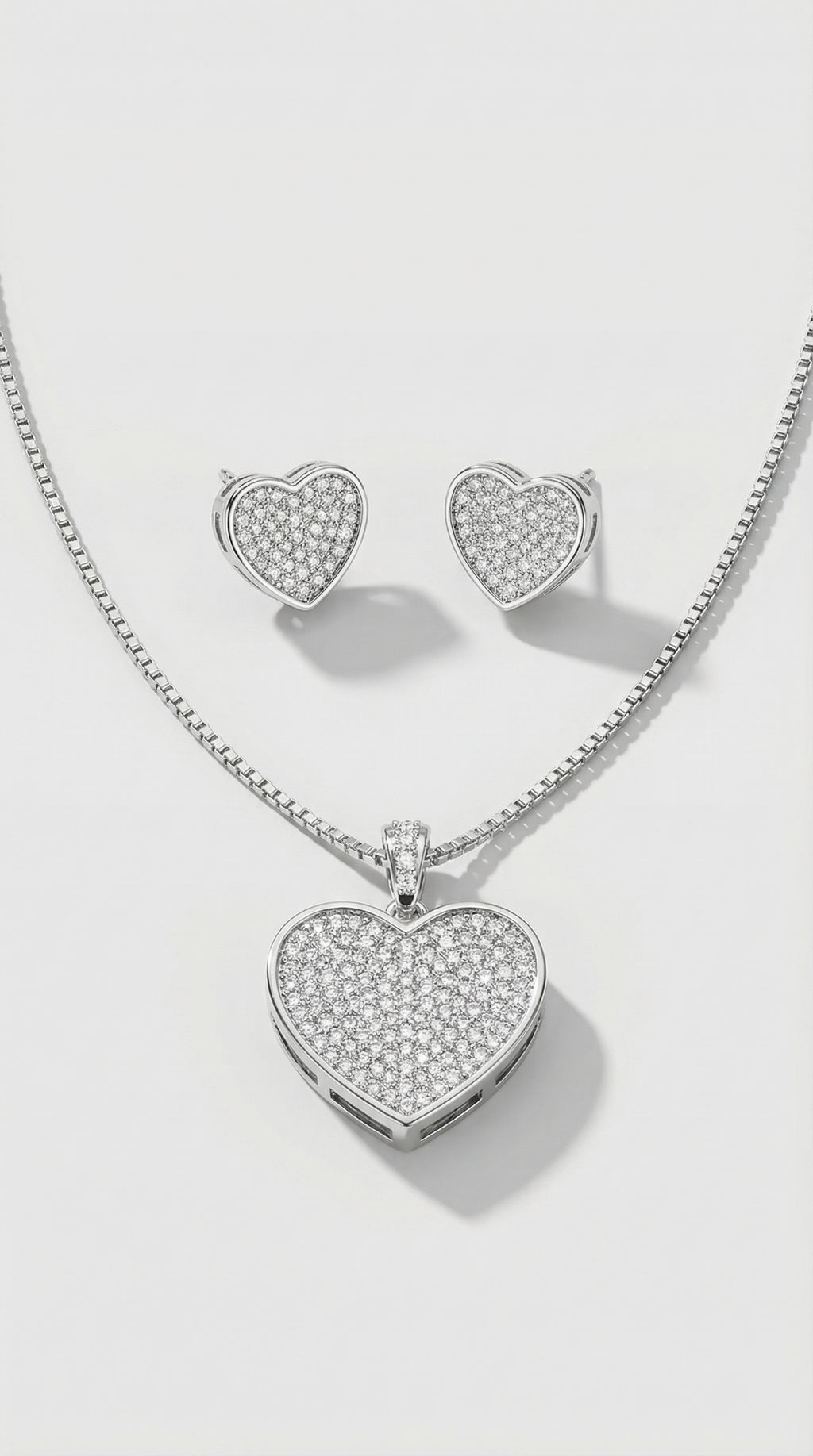 Sparkling Pave Heart Stainless Steel Jewelry Set – Necklace & Earrings