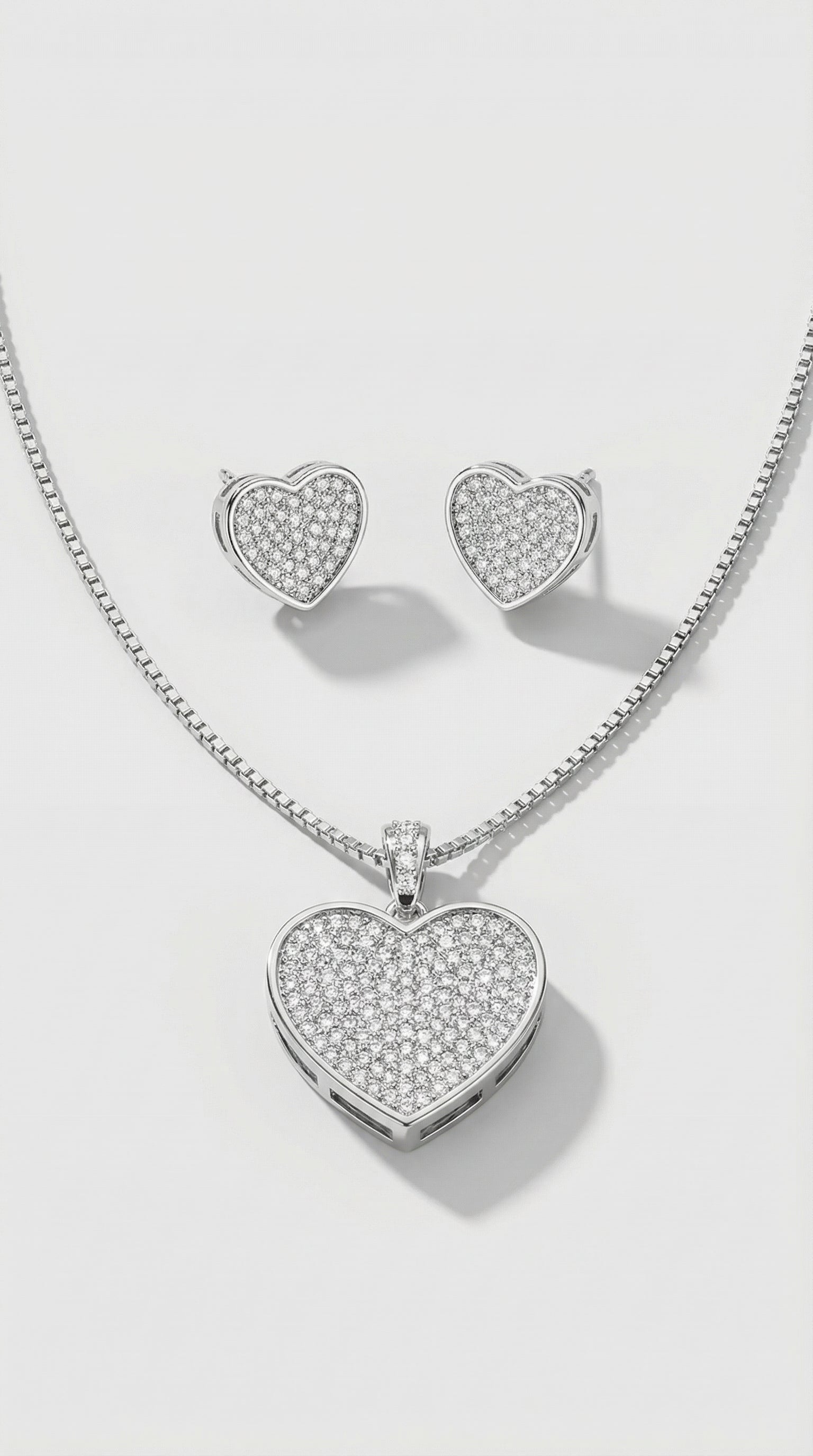 Sparkling Pave Heart Stainless Steel Jewelry Set – Necklace & Earrings