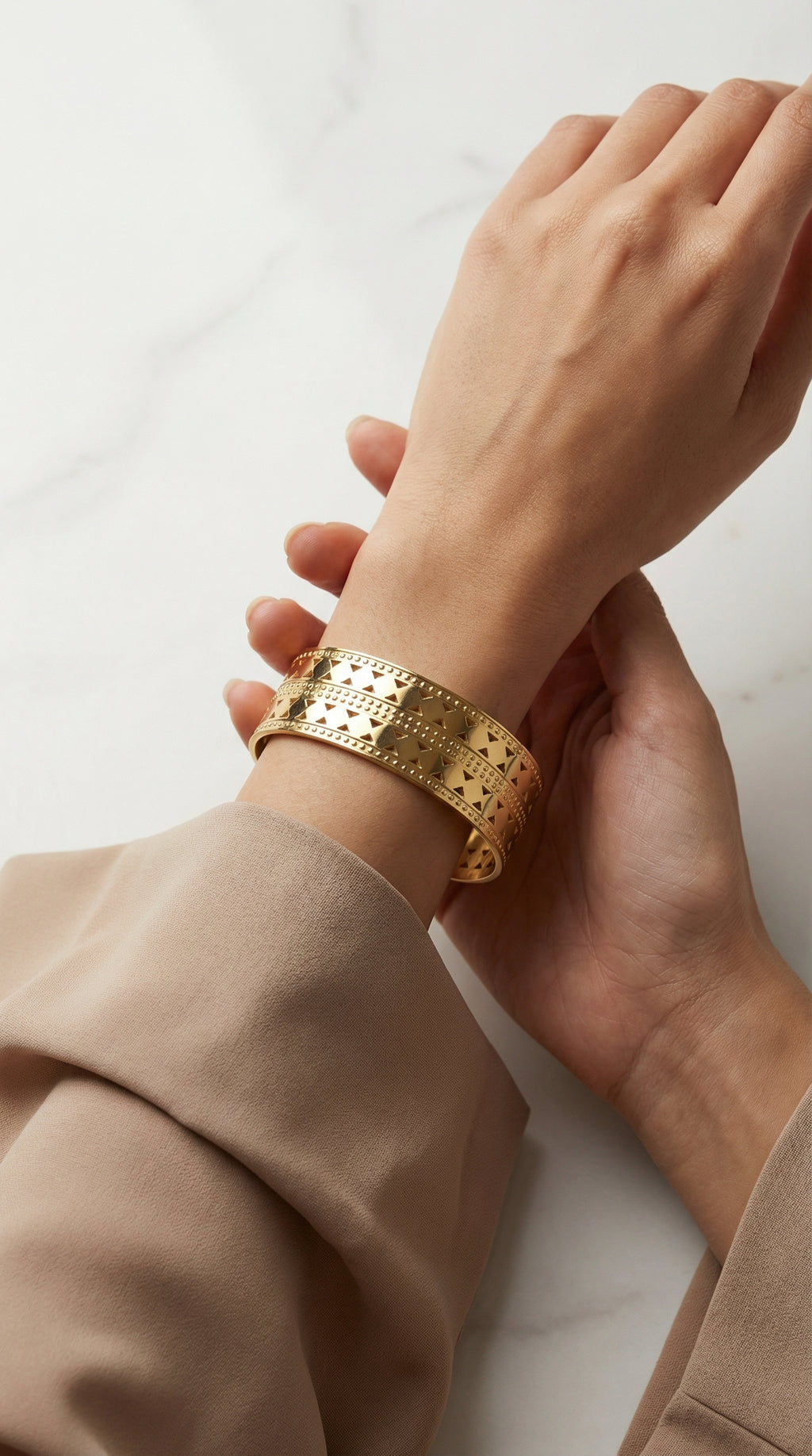 Gold Stainless Steel Wide Cuff Bracelet – Tarnish-Free Bangle