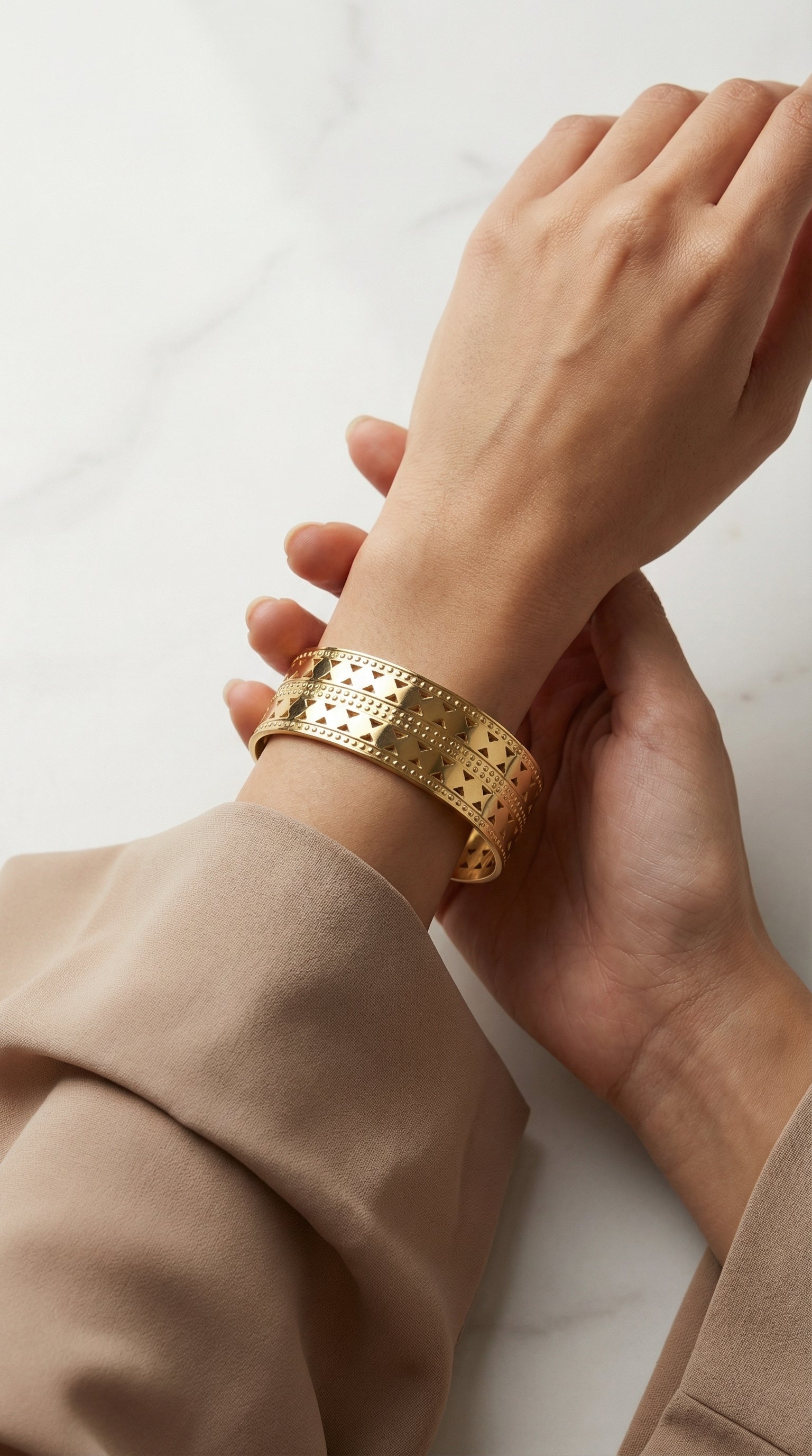 Gold Stainless Steel Wide Cuff Bracelet – Tarnish-Free Bangle