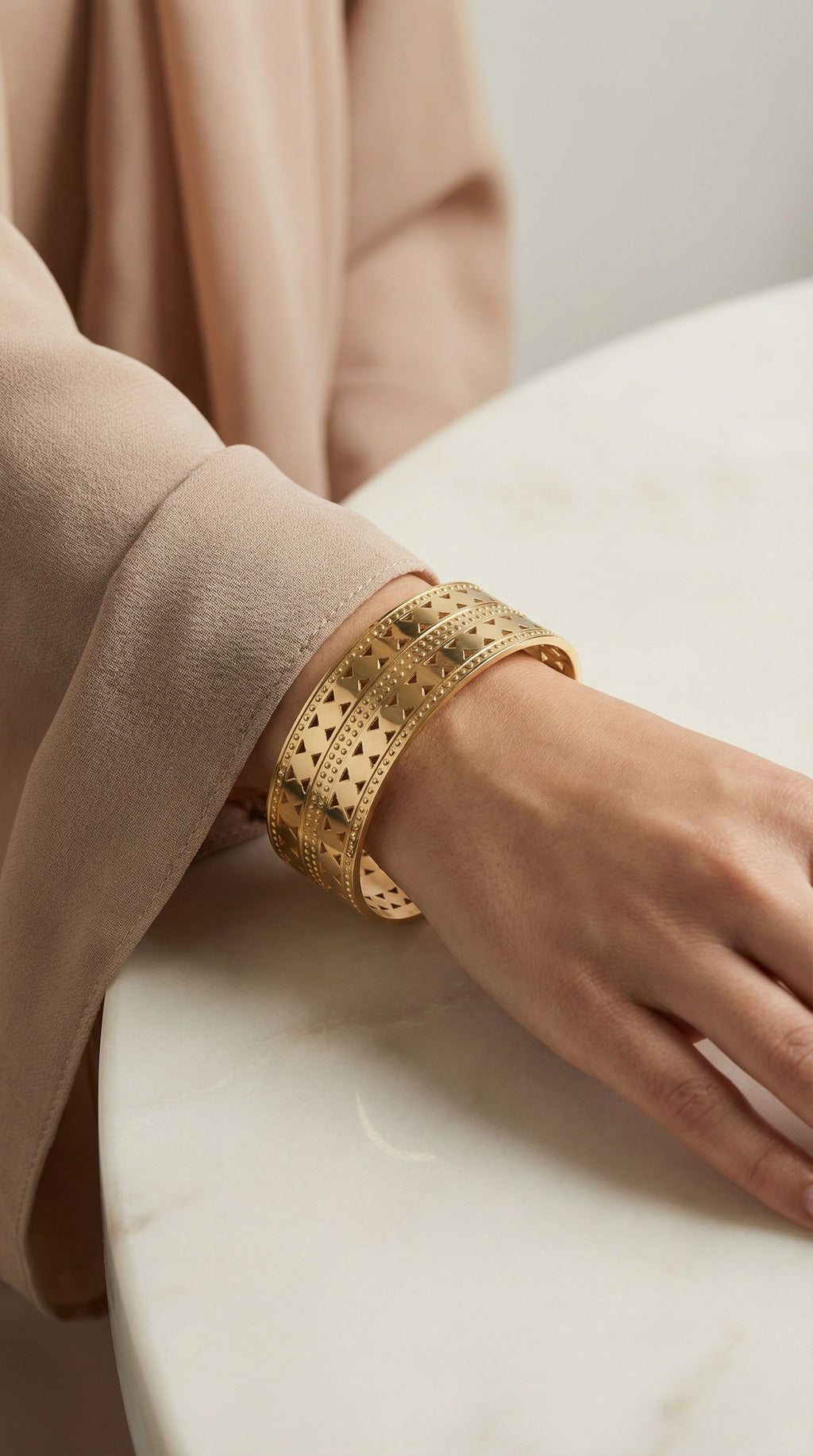 Gold Stainless Steel Wide Cuff Bracelet – Tarnish-Free Bangle