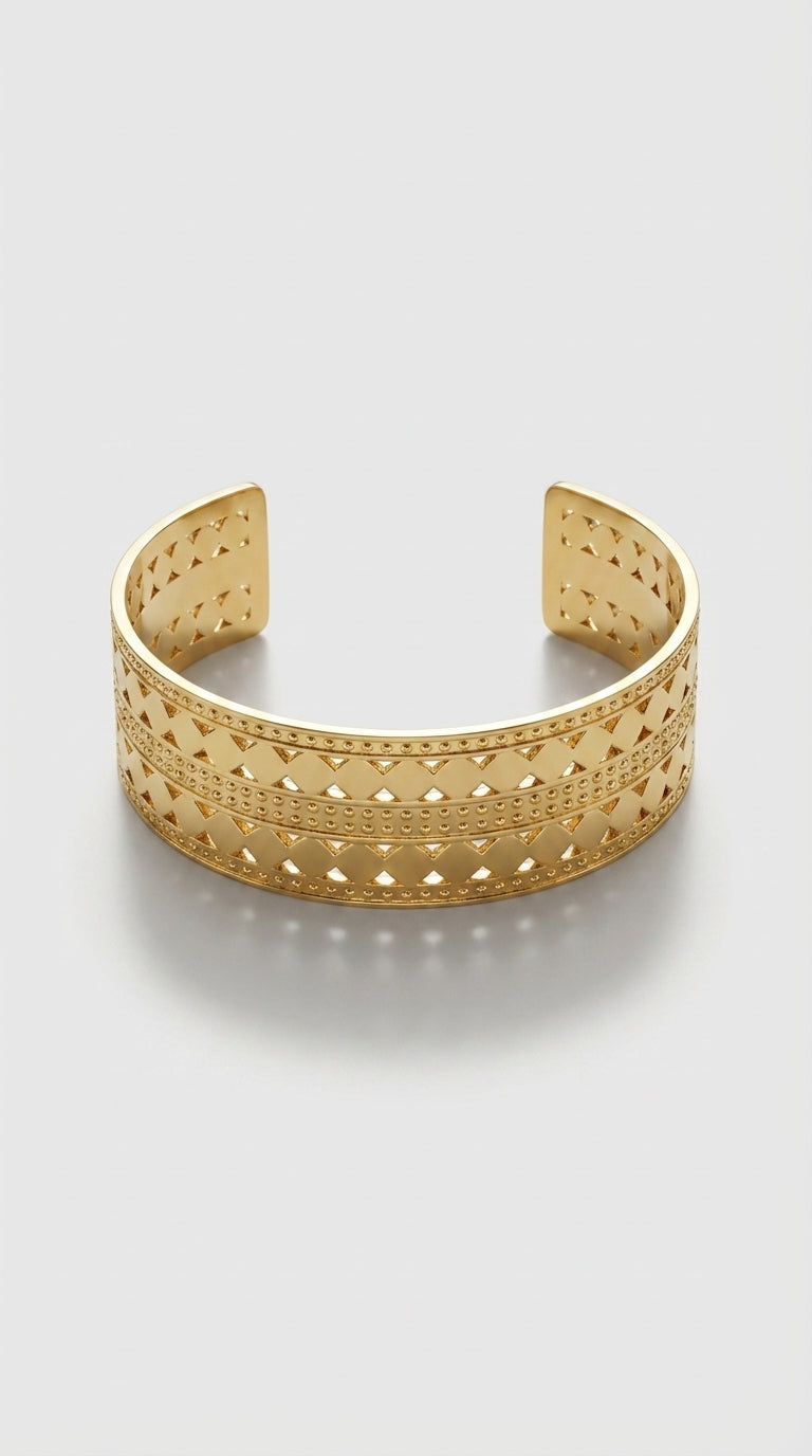 Gold Stainless Steel Wide Cuff Bracelet – Tarnish-Free Bangle