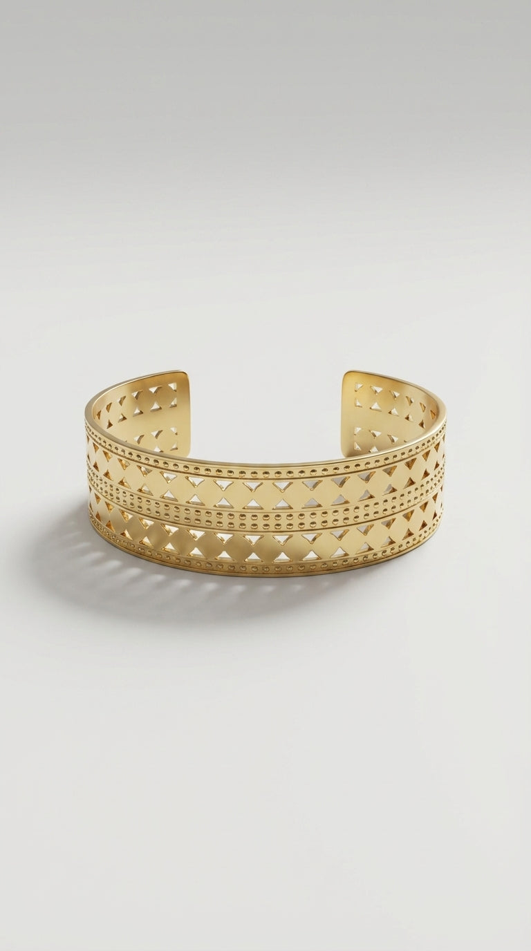 Gold Stainless Steel Wide Cuff Bracelet – Tarnish-Free Bangle