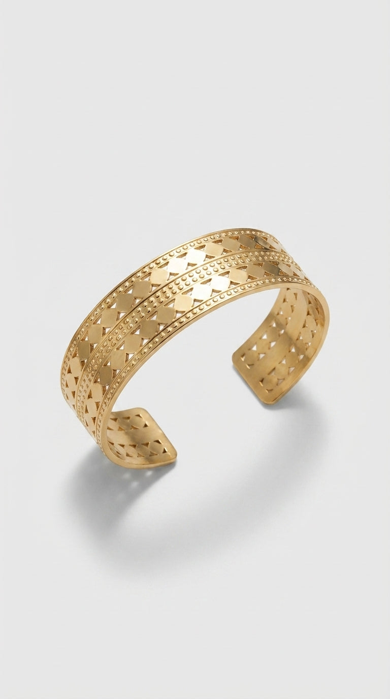 Gold Stainless Steel Wide Cuff Bracelet – Tarnish-Free Bangle