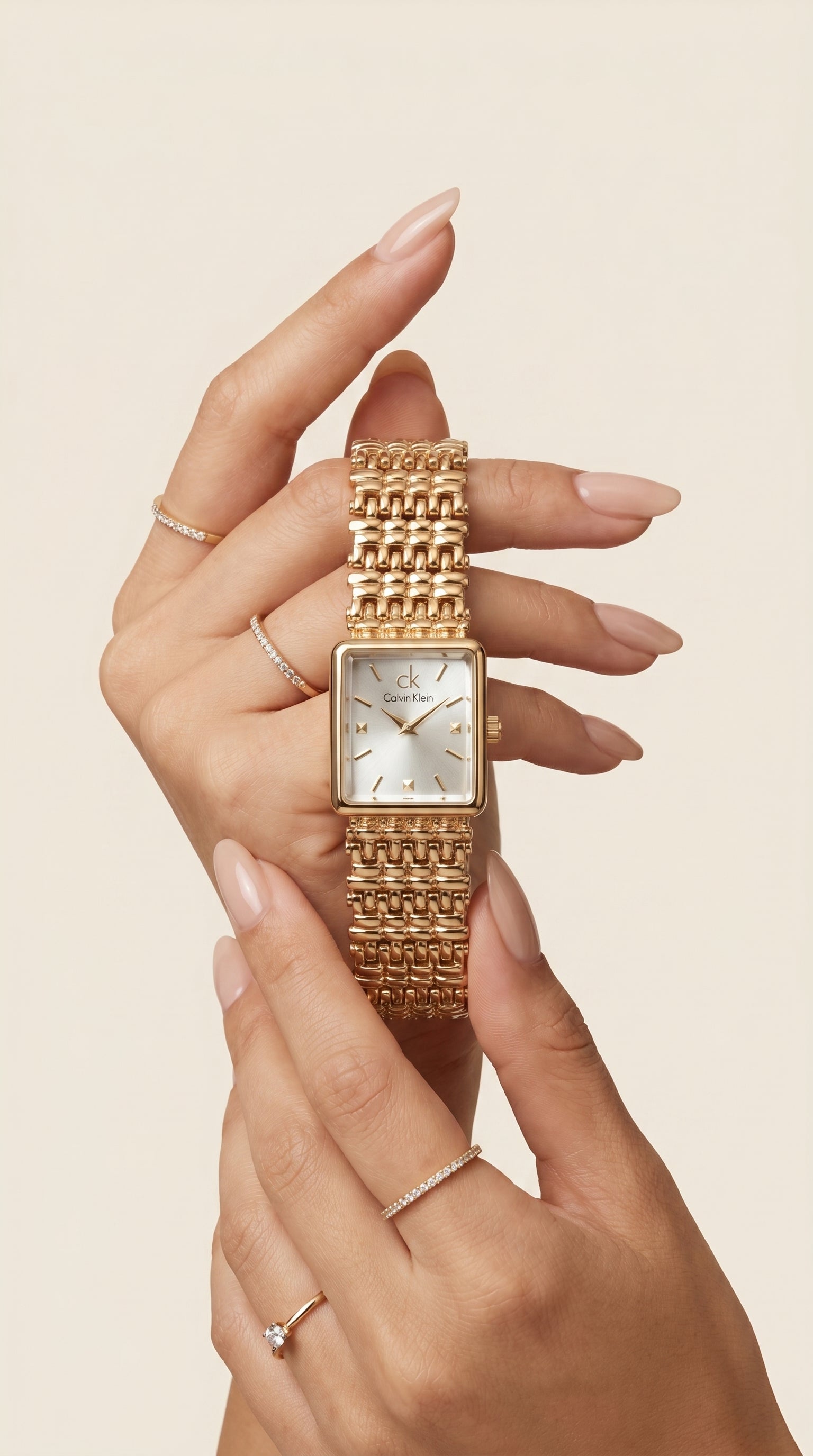 Elegant Rectangular Gold Mesh Watch