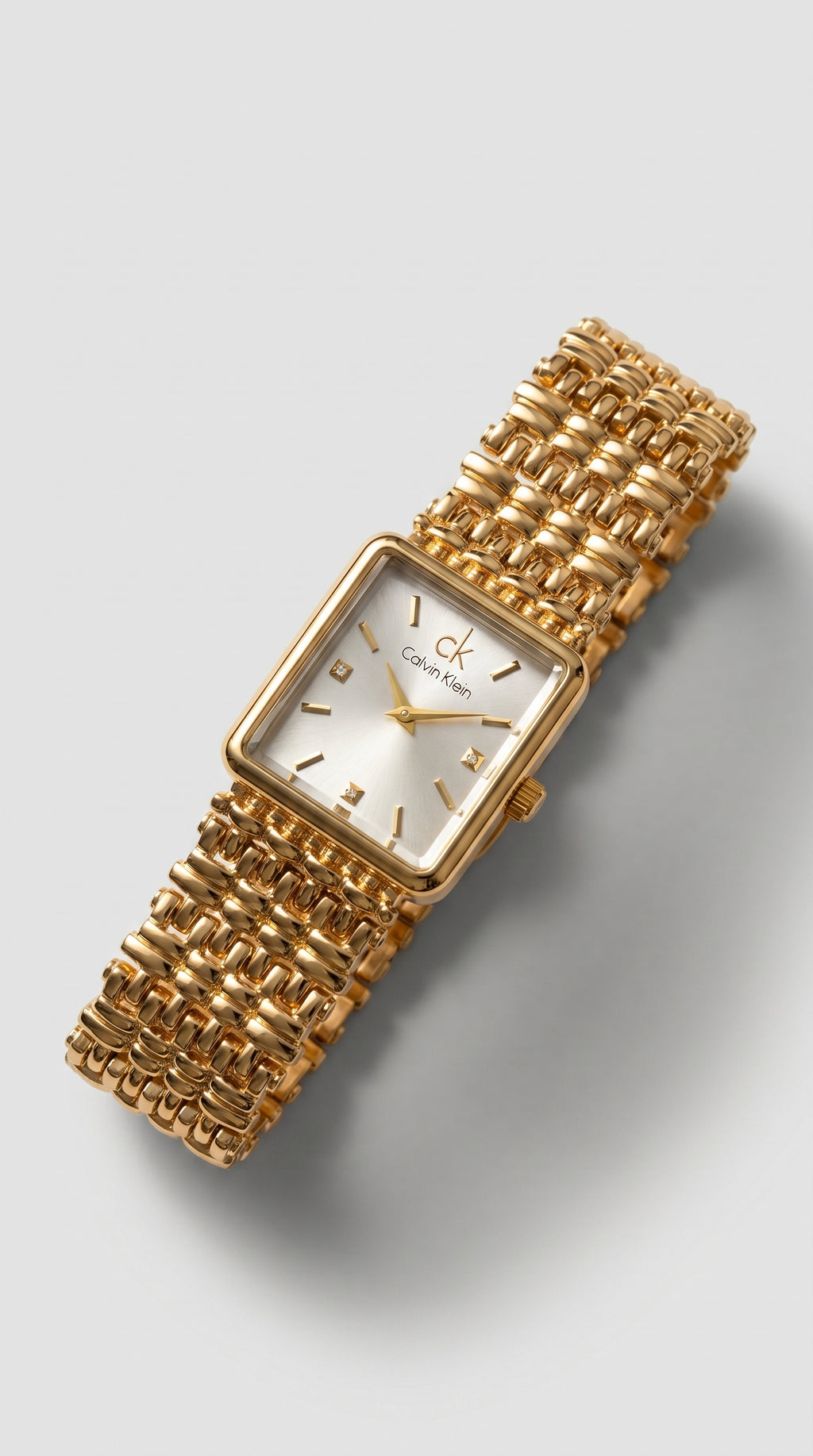 Elegant Rectangular Gold Mesh Watch