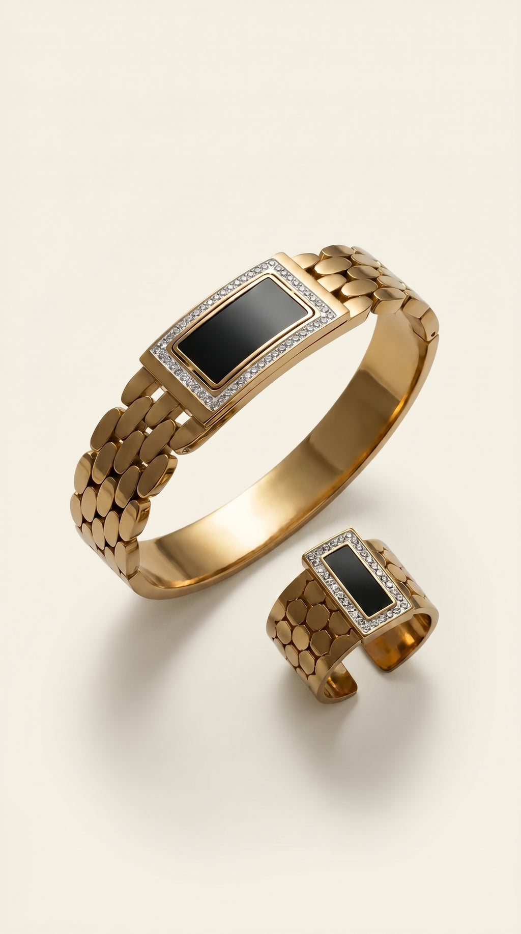 Modern Black & Gold Stainless Steel Statement Jewelry Set