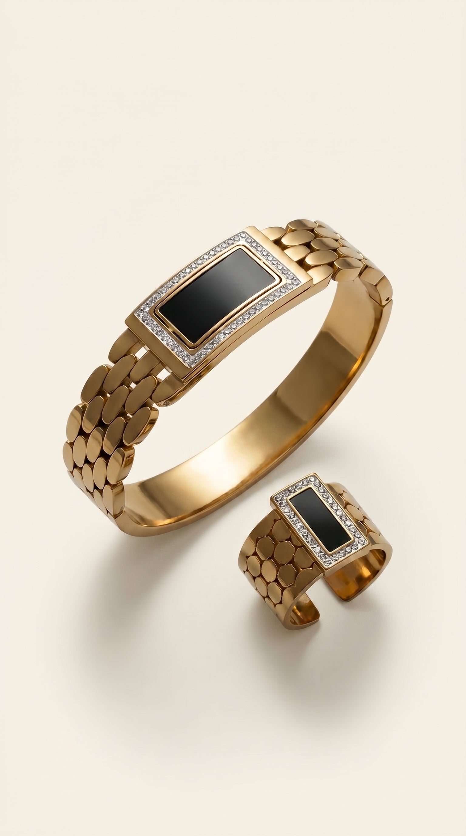 Modern Black & Gold Stainless Steel Statement Jewelry Set