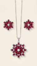 Red Ruby Floral Stainless Steel Jewelry Set – Necklace & Stud Earrings