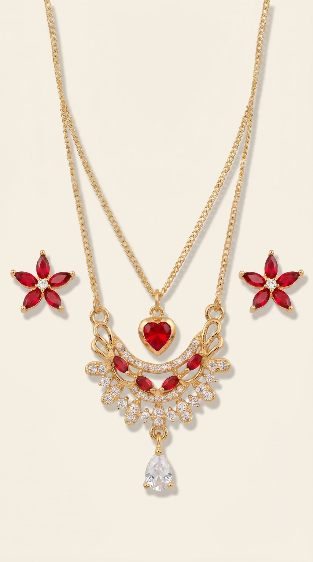Heart & Flower Stainless Steel Jewelry Duo - Layered Style