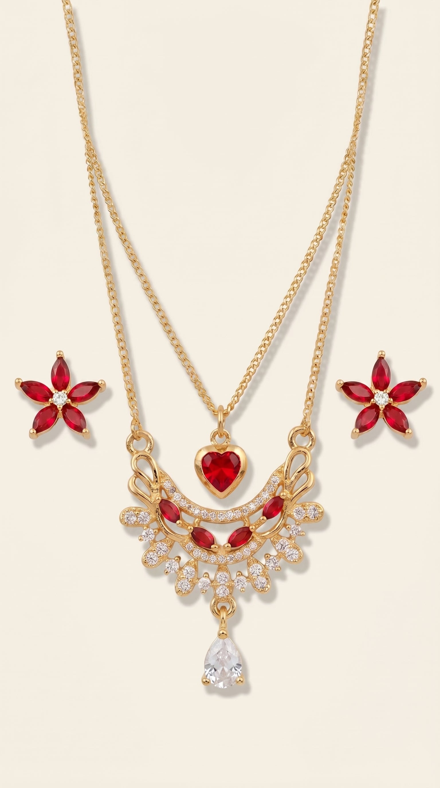 Heart & Flower Stainless Steel Jewelry Duo - Layered Style