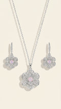 Stainless Steel Silver Flower Necklace Duo with Teardrop Accents