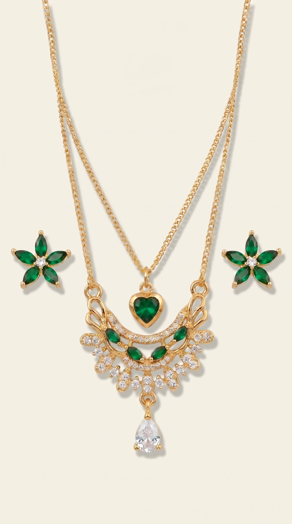 Heart & Flower Stainless Steel Jewelry Duo - Layered Style