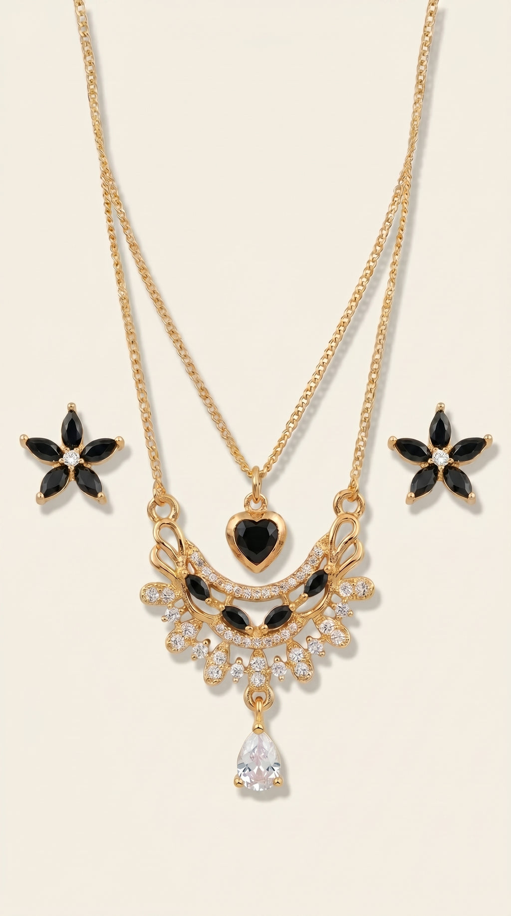 Heart & Flower Stainless Steel Jewelry Duo - Layered Style