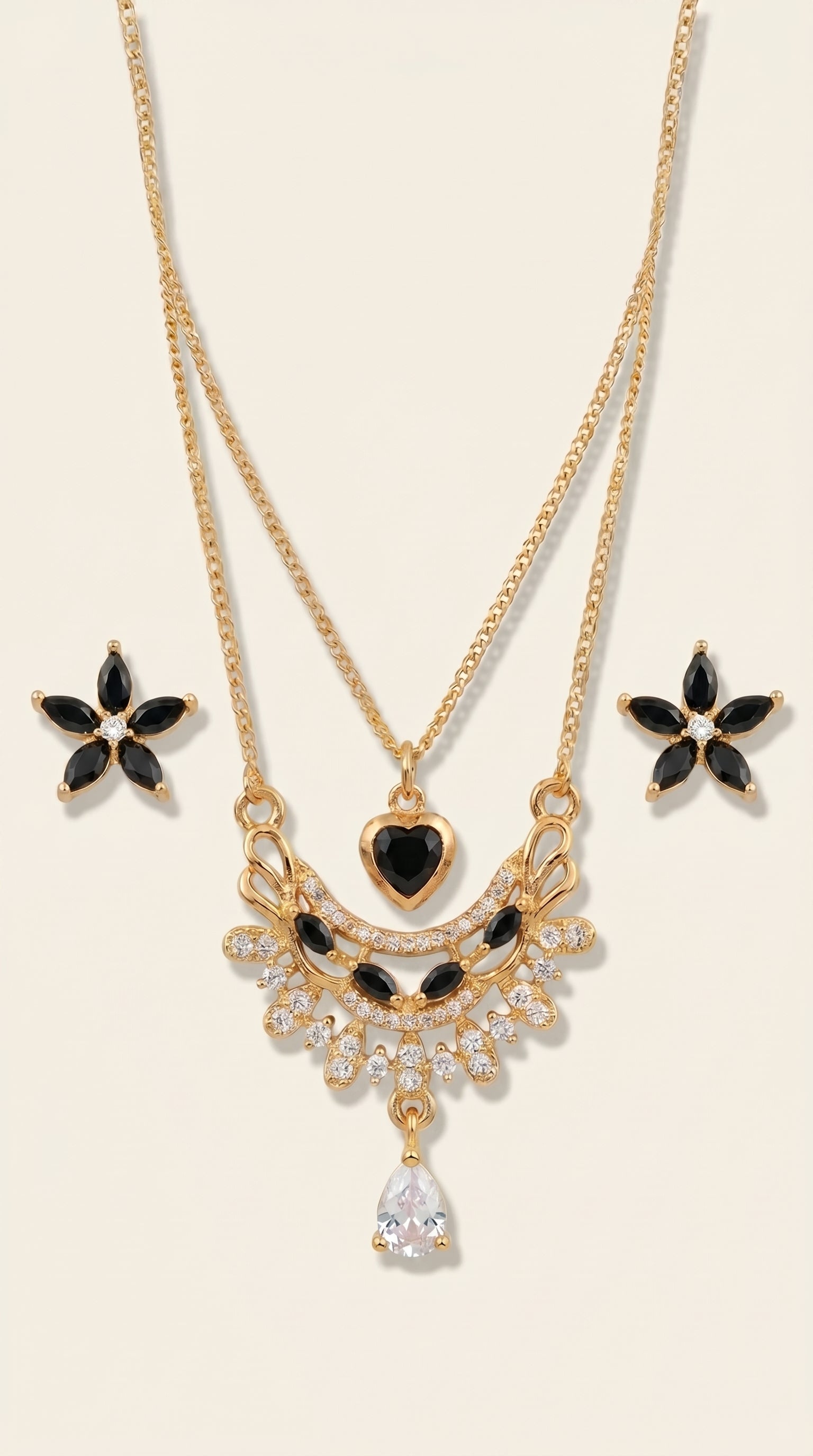 Heart & Flower Stainless Steel Jewelry Duo - Layered Style