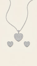 Sparkling Pave Heart Stainless Steel Jewelry Set – Necklace & Earrings