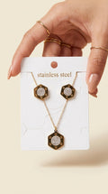 Hexagonal Gilded Crystal Pendant Set